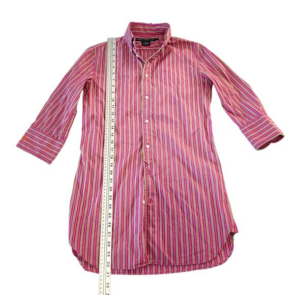 Ralph Lauren Sport Women's Size 4 Pink & Green Striped Button Down 3/4 Sleeve - Picture 5 of 10